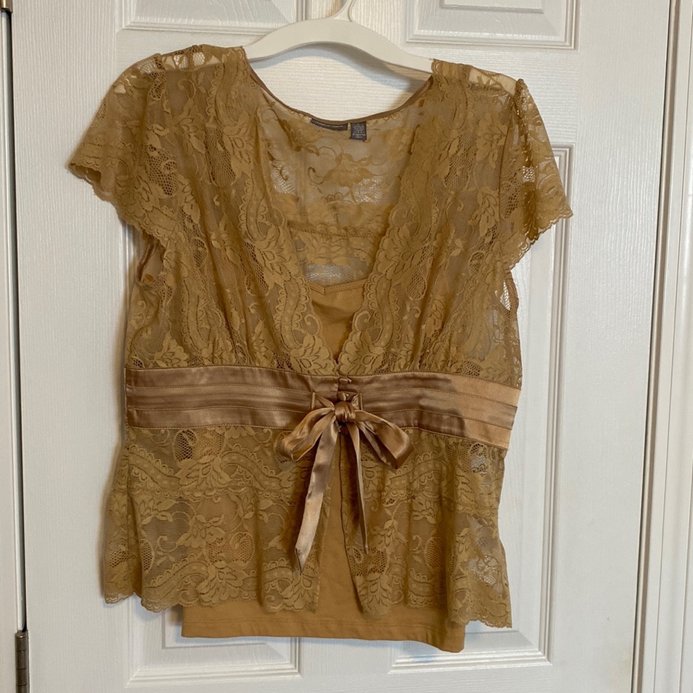 Gold lace blouse. Size L. Runs small.